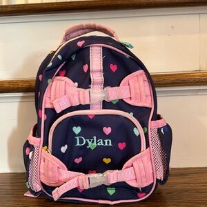 Pottery Barn Kids Mackenzie Navy Pink Mini Multi Hearts Backpack